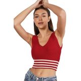 TRİST STAR Kadın Likralı Crop Triko Atlet Örme Trist-6106, KIRMIZI - S