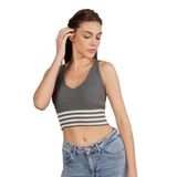 TRİST STAR Kadın Likralı Crop Triko Atlet Örme Trist-6106, Koyu Gri - S