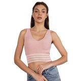 TRİST STAR Kadın Likralı Crop Triko Atlet Örme Trist-6106, PEMBE - L