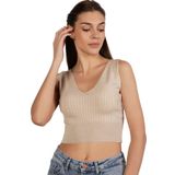 TRİST STAR Kadın Likralı Crop Triko Atlet Trist-6109, Bej - XS