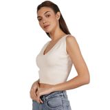 TRİST STAR Kadın Likralı Crop Triko Atlet Trist-6109, Kemik - L