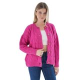 TRİST STAR Kadın Oversize Bisiklet Yaka Triko Örme Hırka TRIST-6166, Fuşya - S/M