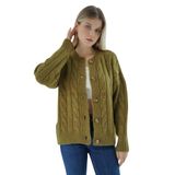 TRİST STAR Kadın Oversize Bisiklet Yaka Triko Örme Hırka TRIST-6166, Olive - L/XL