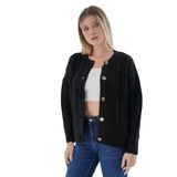TRİST STAR Kadın Oversize Bisiklet Yaka Triko Örme Hırka TRIST-6166, Siyah - S/M