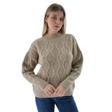 TRİST STAR Kadın Oversize Petek Örgü Triko Kazak Trist-6162, Bej - L/XL