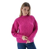 TRİST STAR Kadın Oversize Petek Örgü Triko Kazak Trist-6162, Fuşya - S/M