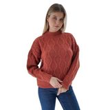 TRİST STAR Kadın Oversize Petek Örgü Triko Kazak Trist-6162, Kiremit - S/M