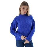 TRİST STAR Kadın Oversize Petek Örgü Triko Kazak Trist-6162, Saks - S/M