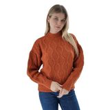 TRİST STAR Kadın Oversize Petek Örgü Triko Kazak Trist-6162, Turuncu - S/M