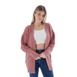 TRİST STAR Kadın Oversize Pon Ponlu Triko Örme Hırka TRIST-6165, Gül Kurusu - S/M