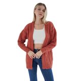TRİST STAR Kadın Oversize Pon Ponlu Triko Örme Hırka TRIST-6165, Kiremit - L/XL
