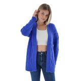 TRİST STAR Kadın Oversize Pon Ponlu Triko Örme Hırka TRIST-6165, Saks - L/XL