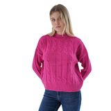 TRİST STAR Kadın Oversize Saç Örgülü Triko Örme Kazak TRIST-6158, Fuşya - S/M