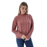 TRİST STAR Kadın Oversize Saç Örgülü Triko Örme Kazak TRIST-6158, Gül Kurusu - L/XL