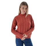 TRİST STAR Kadın Oversize Saç Örgülü Triko Örme Kazak TRIST-6158, Kiremit - S/M