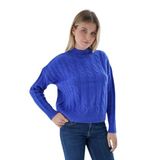 TRİST STAR Kadın Oversize Saç Örgülü Triko Örme Kazak TRIST-6158, Saks - S/M