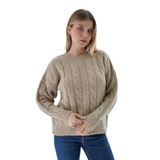 TRİST STAR Kadın Oversize Saç Örgülü Triko Örme Kazak TRIST-6167, Bej - S/M