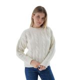 TRİST STAR Kadın Oversize Saç Örgülü Triko Örme Kazak TRIST-6167, Kemik - L/XL