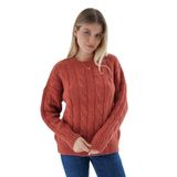 TRİST STAR Kadın Oversize Saç Örgülü Triko Örme Kazak TRIST-6167, Kiremit - S/M