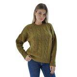 TRİST STAR Kadın Oversize Saç Örgülü Triko Örme Kazak TRIST-6167, Olive - S/M