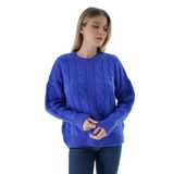 TRİST STAR Kadın Oversize Saç Örgülü Triko Örme Kazak TRIST-6167, Saks - L/XL