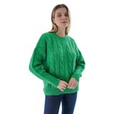 TRİST STAR Kadın Oversize Saç Örgülü Triko Örme Kazak TRIST-6167, Yeşil - S/M