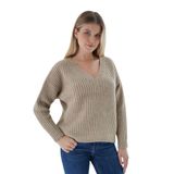 TRİST STAR Kadın Oversize Selanik Örgü Triko Kazak TRIST-6160, Bej - S/M
