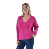 TRİST STAR Kadın Oversize Selanik Örgü Triko Kazak TRIST-6160, Fuşya - S/M