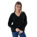 TRİST STAR Kadın Oversize Selanik Örgü Triko Kazak TRIST-6160, Siyah - S/M