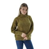 TRİST STAR Kadın Oversize Selanik Saç Örgülü Triko Kazak TRIST-6159, Olive - L/XL