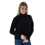TRİST STAR Kadın Oversize Selanik Saç Örgülü Triko Kazak TRIST-6159, Siyah - S/M