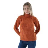 TRİST STAR Kadın Oversize Selanik Saç Örgülü Triko Kazak TRIST-6159, Turuncu - S/M