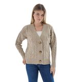 TRİST STAR Kadın Oversize V Yaka Uzun Hırka TRIST- 6161 Bej-L/XL