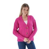 TRİST STAR Kadın Oversize V Yaka Uzun Hırka TRIST- 6161 Fuşya-L/XL