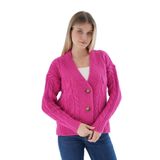 TRİST STAR Kadın Oversize V Yaka Uzun Hırka TRIST- 6161 Fuşya-S/M