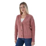 TRİST STAR Kadın Oversize V Yaka Uzun Hırka TRIST- 6161 Gül Kurusu-S/M