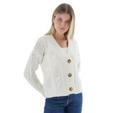 TRİST STAR Kadın Oversize V Yaka Uzun Hırka TRIST- 6161 Kemik-L/XL