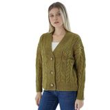TRİST STAR Kadın Oversize V Yaka Uzun Hırka TRIST- 6161 Olive-S/M