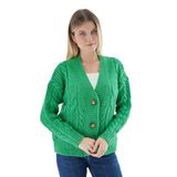 TRİST STAR Kadın Oversize V Yaka Uzun Hırka TRIST- 6161 Yeşil-S/M