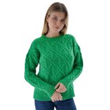 TRİST STAR Kadın Saç Örgülü Triko Örme Kazak TRIST-6164, Yeşil - S/M