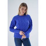 Trist Star Kadın Saks Bisiklet Yaka Yürüt Saç Örgülü Yün Karışımlı Özel Iplik Triko Örme Kazak TRIST-6164 - L - XL