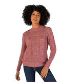TRİST STAR Kadın Triko Kazak -%100 Pamuk, Pon Pon Desenli, Ajurlu, Bisiklet Yaka 6153 - Gül Kurusu -XL