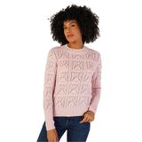 TRİST STAR Kadın Triko Kazak -%100 Pamuk, Pon Pon Desenli, Ajurlu, Bisiklet Yaka 6153 - Pembe -L