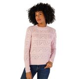 TRİST STAR Kadın Triko Kazak -%100 Pamuk, Pon Pon Desenli, Ajurlu, Bisiklet Yaka 6153 - Pembe -M