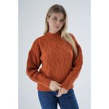 Trist Star Kadın Turuncu Oversize Yarım Balıkçı Yürütme Petek Örgü Yün Özel Iplik Triko Örme Kazak - L - XL