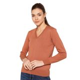 TRİST STAR Kadın V Yaka Triko Kazak Trist-6102, Kiremit - S