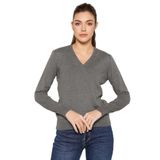 TRİST STAR Kadın V Yaka Triko Kazak Trist-6102, Koyu Gri - 2XL