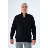 Trist Star Siyah Büyük Beden Erkek Fermuarlı Dik Yaka Pirin Örgü %100 Pamuk Triko Hırka Trıst-2114 - 4XL