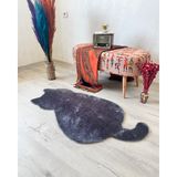 Trivago Halı Yıkanabilir Sevimli Kedicik Peluş Çocuk Odası Oturma Odası Salon Mutfak Halısı - 60 x 120 cm - Antrasit