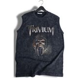 Trivium Skull Baskılı Yıkamalı Kolsuz Tişört, Unisex Rock Band Temalı Sıfır Kollu Retro Atlet - Siyah - 2XL